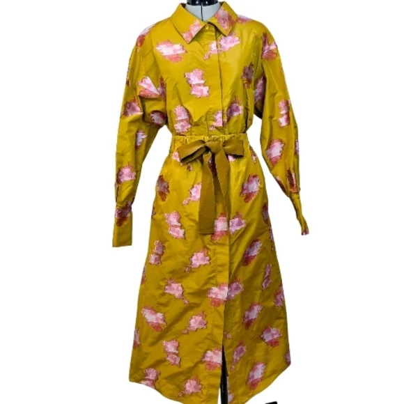 Patou Gold Satin Jacquard Embroidered Midi Shirt Dress – NWT Size 4, MSRP $1750 - Picture 10 of 16